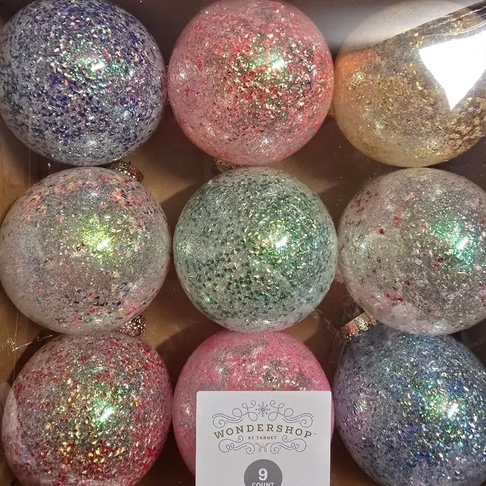 NEW 9ct 100mm Christmas Glitter Finish Ornament Set Multicolor Wondershop